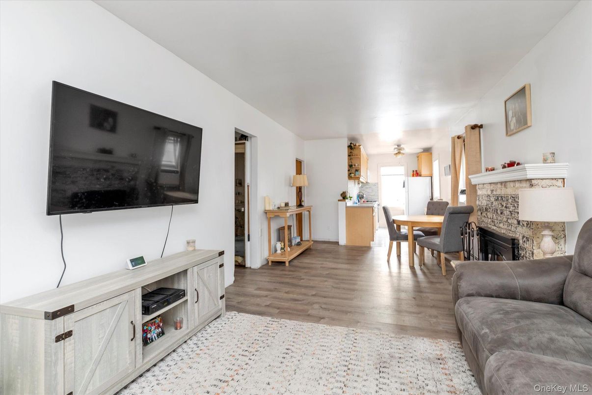 Dining room, Fireplace, Interior, Living room, Wood Texture Flooring