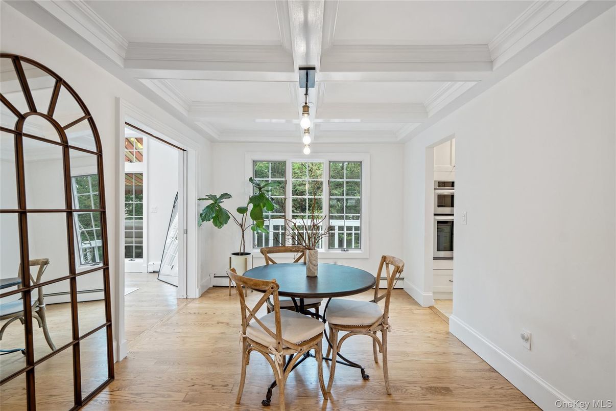 Dining room, Interior, Pendant Lights, Wood Texture Flooring