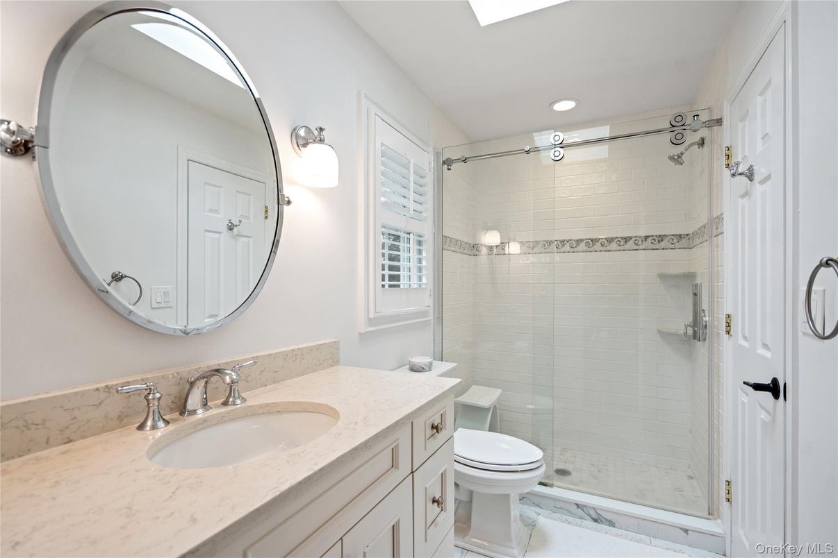 Bathroom, Glass Shower, Interior, Marble, Recessed Lighting
