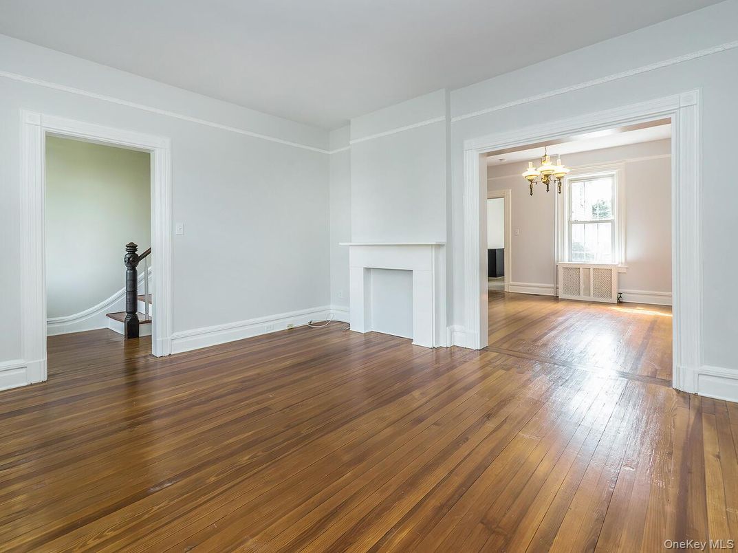 Chandelier, Empty room, Fireplace, Interior, Wood Texture Flooring