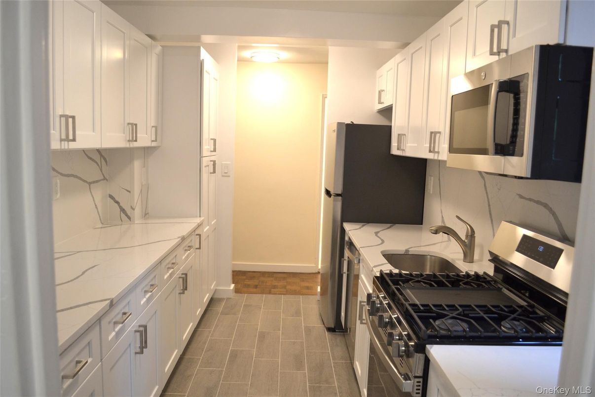 Interior, Kitchen, Marble Walls, Wood Texture Flooring