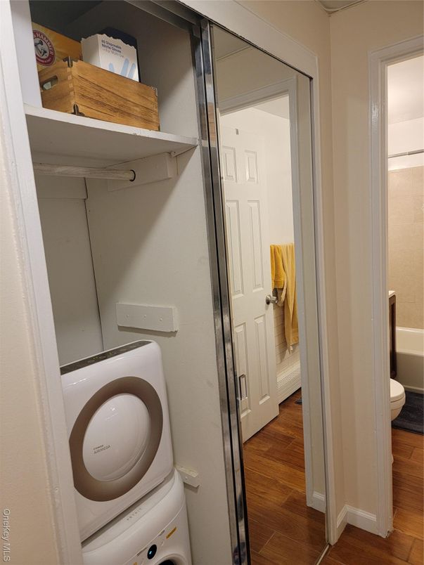 Bathroom, Interior, Utility Closets, Washer, Wood Texture Flooring