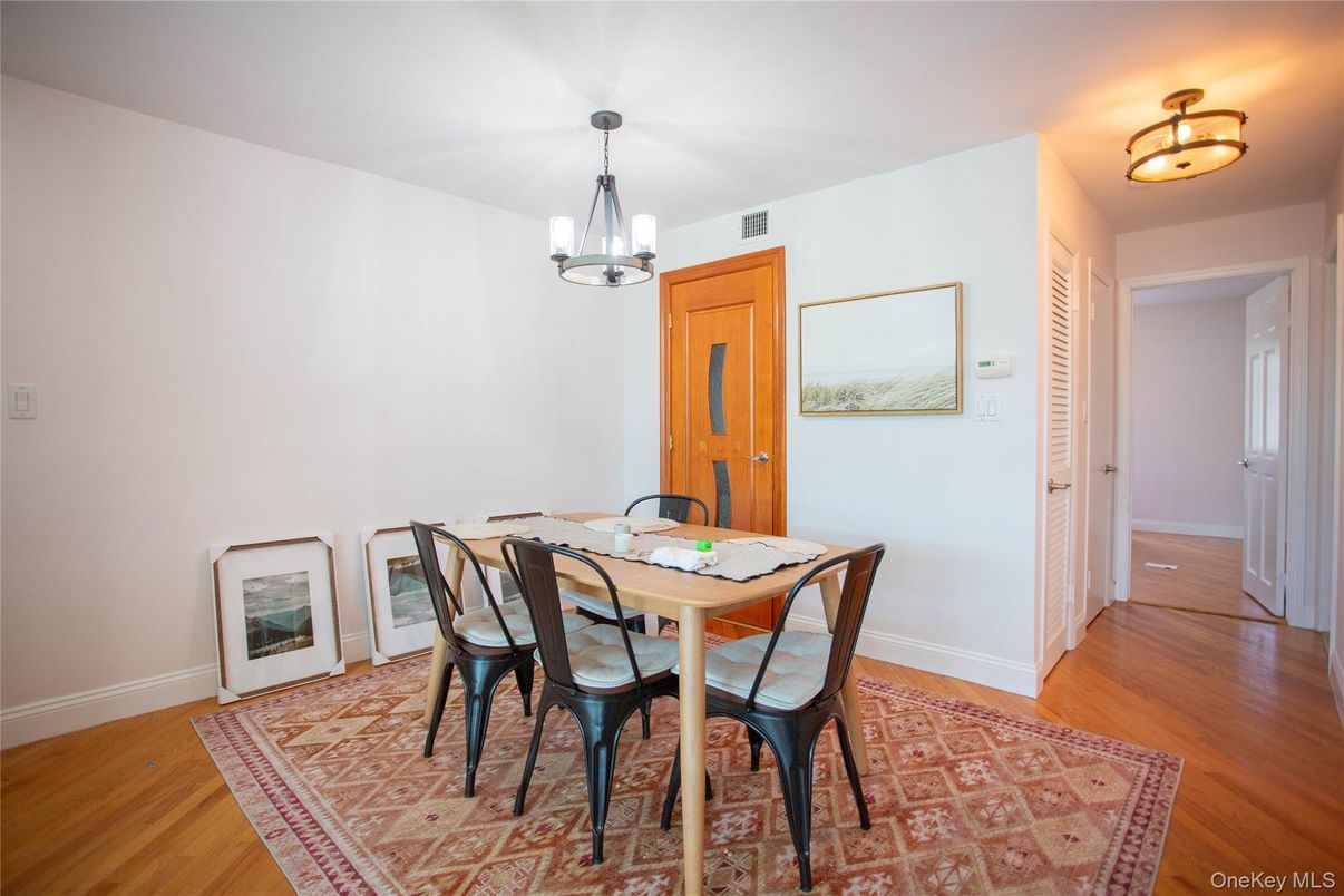 Dining room, Interior, Pendant Lights, Wood Texture Flooring