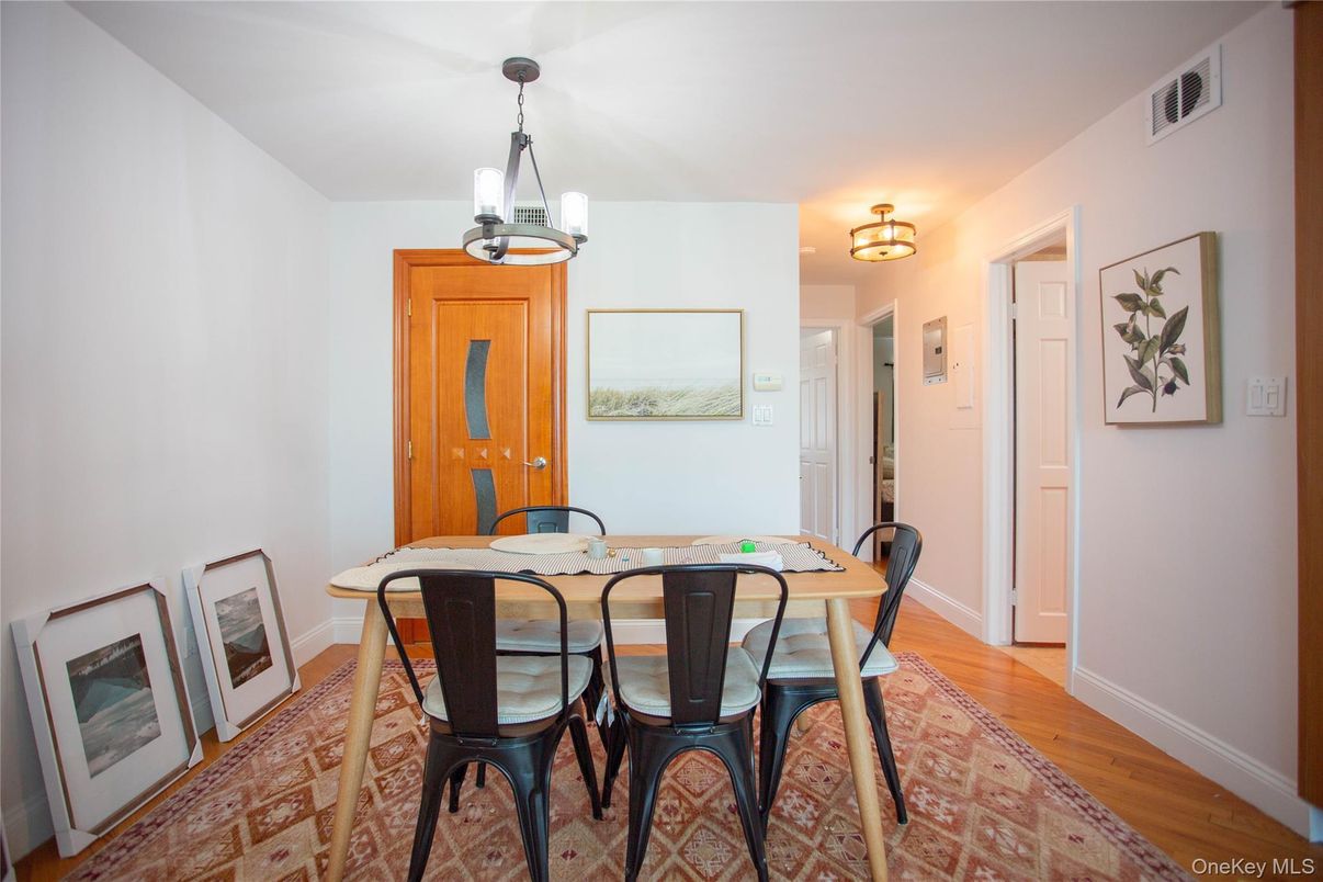 Dining room, Interior, Pendant Lights, Wood Texture Flooring