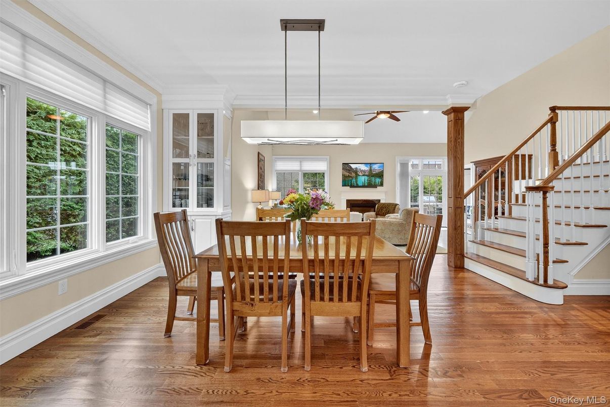 Dining room, Interior, Pendant Lights, Wood Texture Flooring