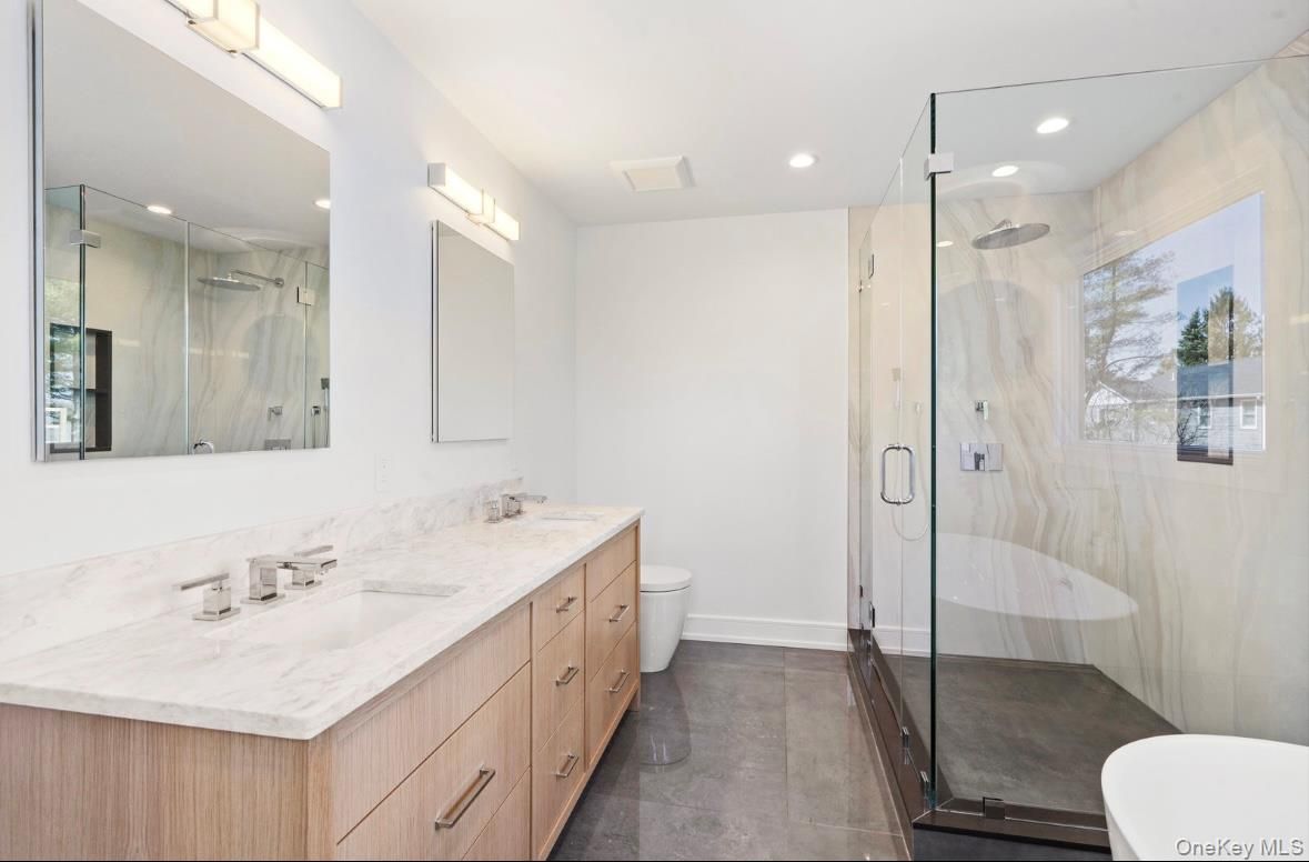 Bathroom, Dual Sink Vanities, Glass Shower, Interior, Recessed Lighting