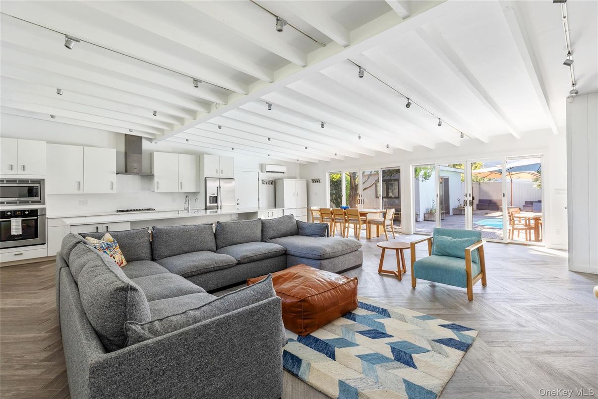 Dining room, Interior, Kitchen, Living room, Stainless Steel Appliances, Wood Texture Flooring