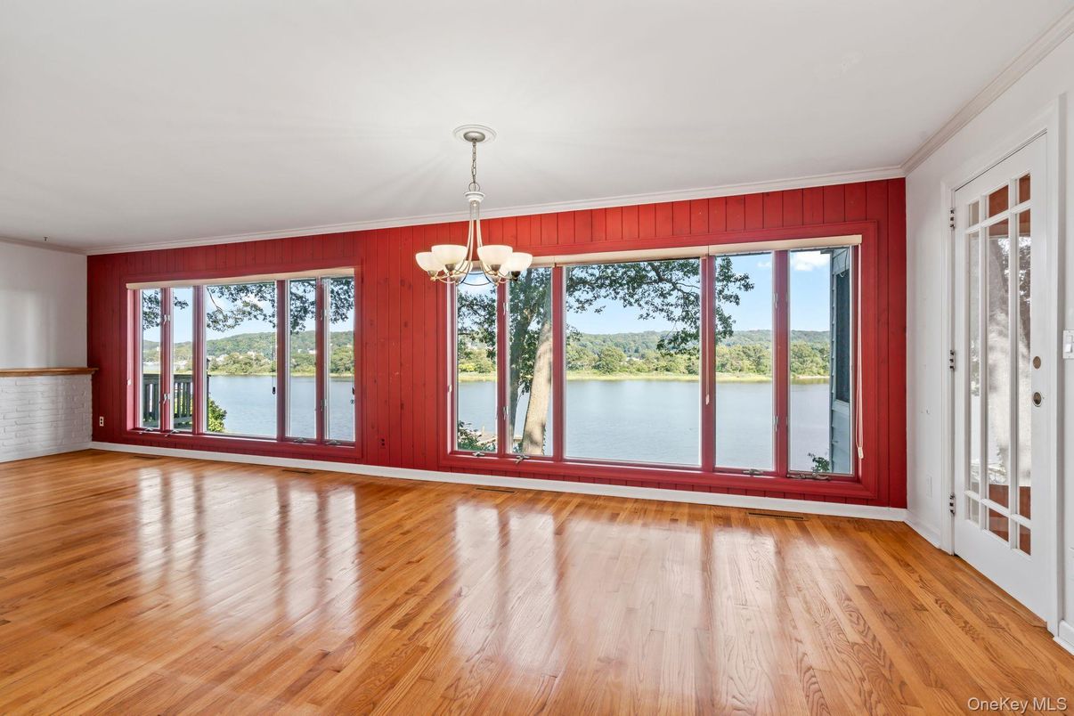 Chandelier, Empty room, Interior, Water, Wood Texture Flooring
