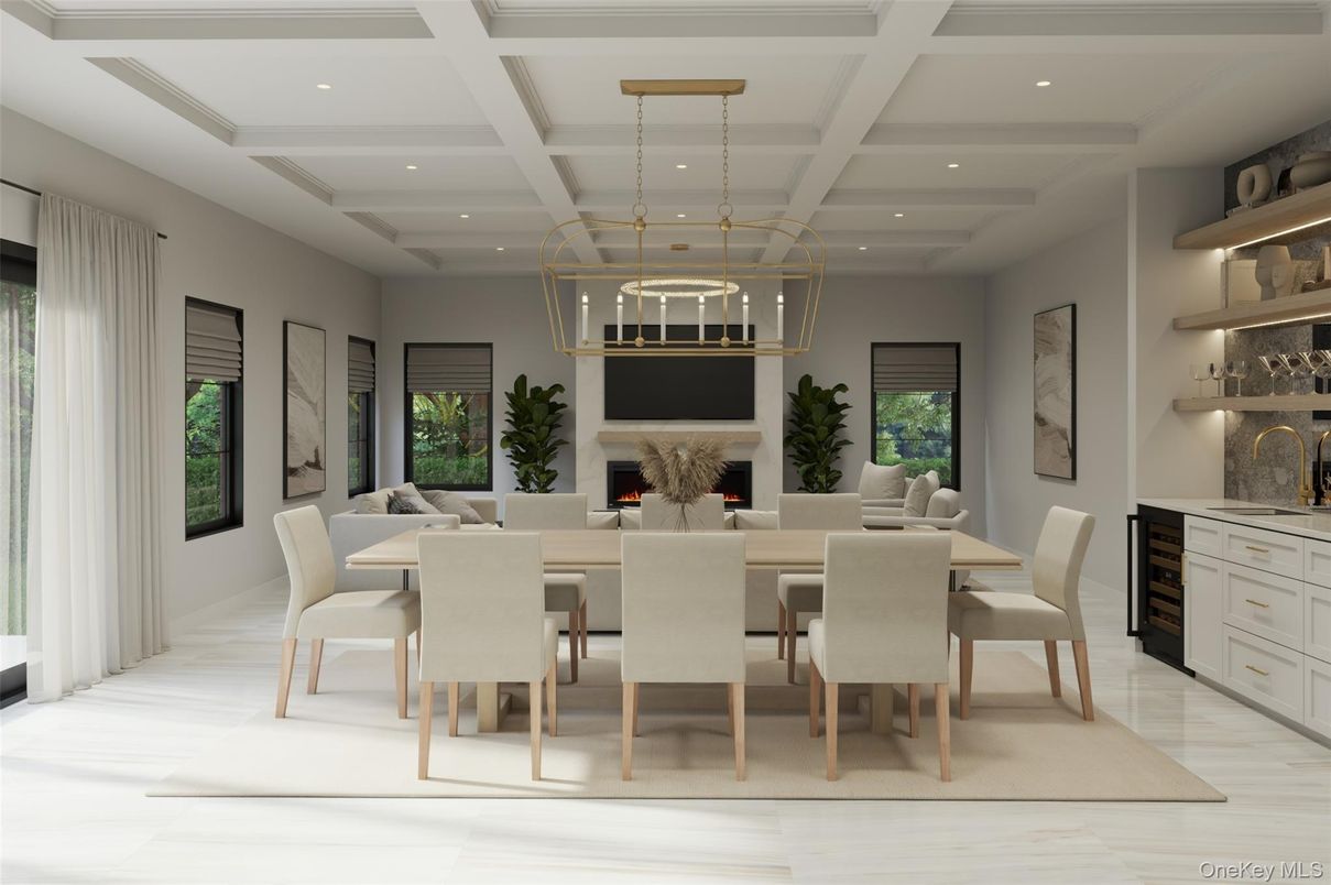 Dining room, Fireplace, Interior, Living room, Pendant Lights, Recessed Lighting