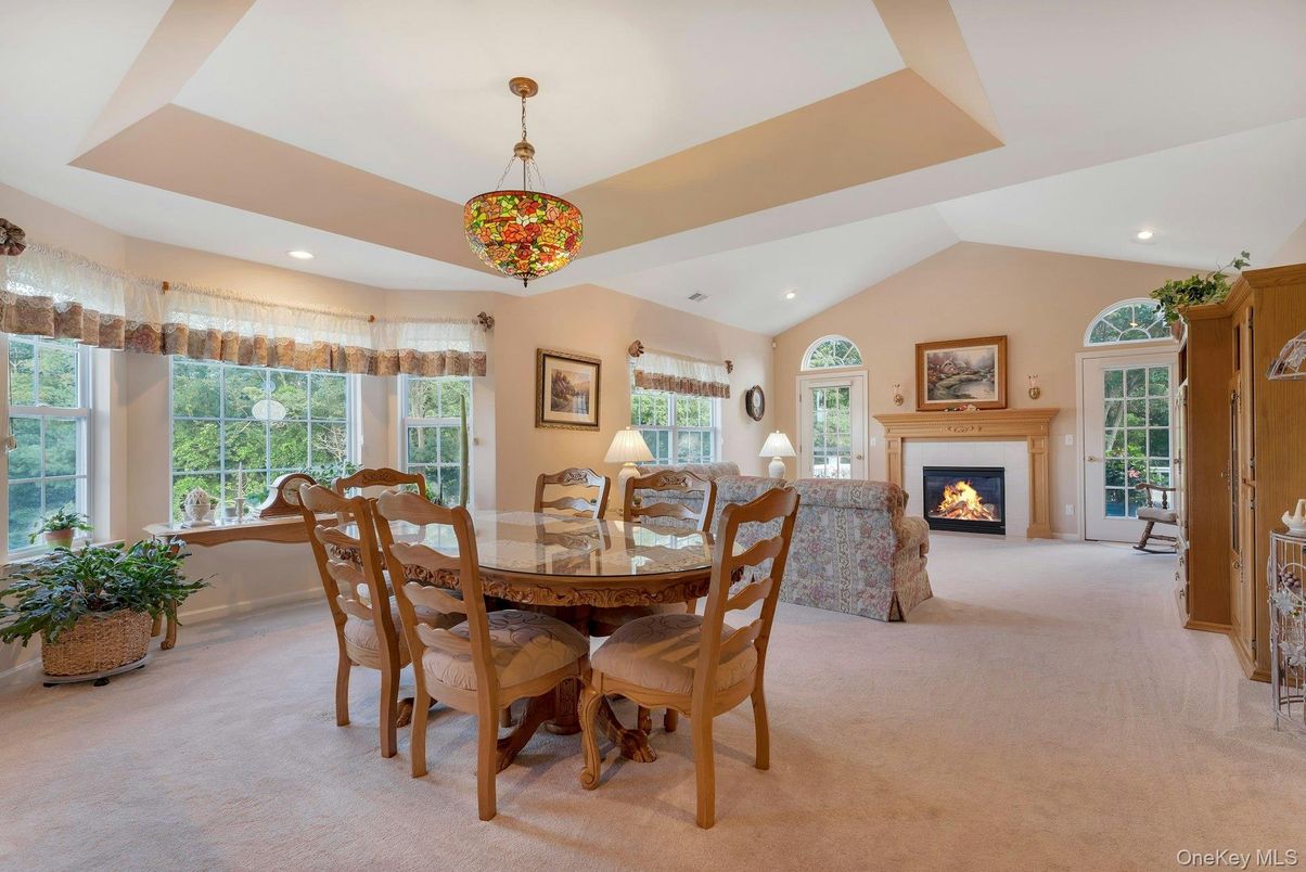Dining room, Fireplace, Interior, Recessed Lighting