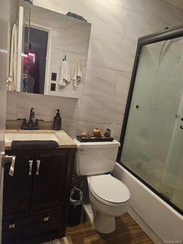 Bathroom, Glass Shower, Interior, Wood Texture Flooring