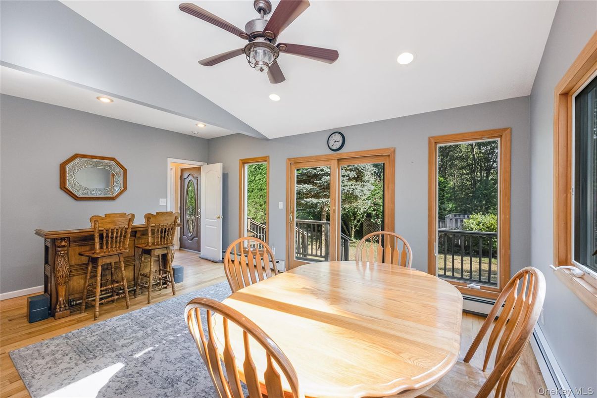 Dining room, Interior, Recessed Lighting, Wood Texture Flooring