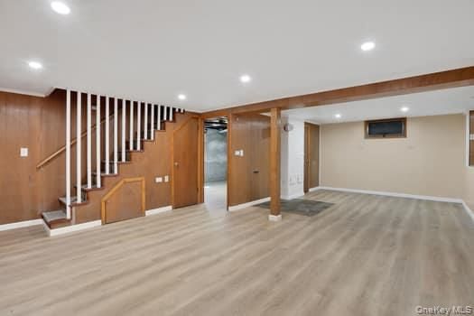 Empty room, Interior, Recessed Lighting, Wooden Beams, Wood Texture Flooring, Wooden Walls