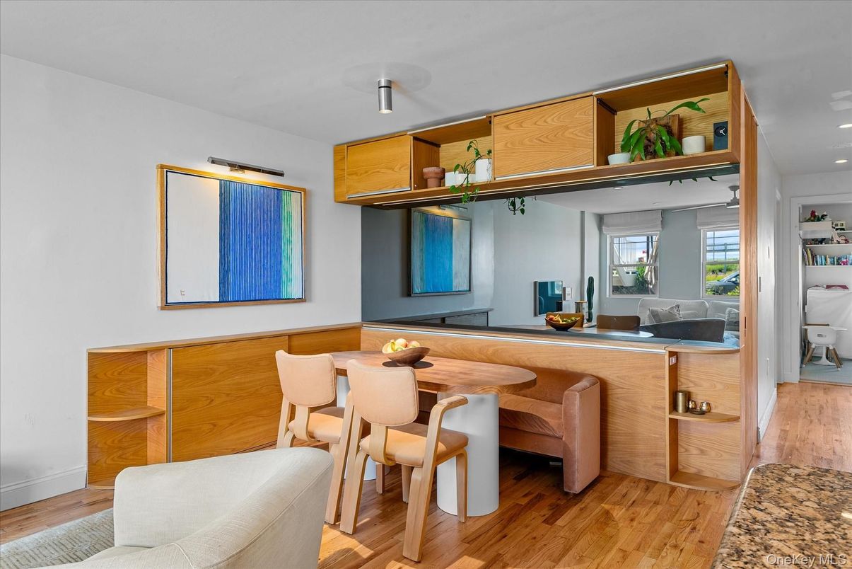 Dining room, Interior, Recessed Lighting, Wood Texture Flooring