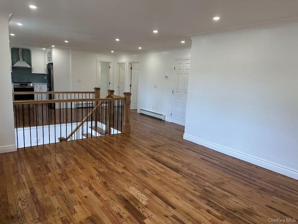 Empty room, Interior, Kitchen, Recessed Lighting, Wood Texture Flooring