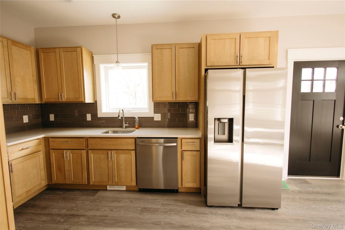 Interior, Kitchen, Pendant Lights, Stainless Steel Appliances, Wood Texture Flooring