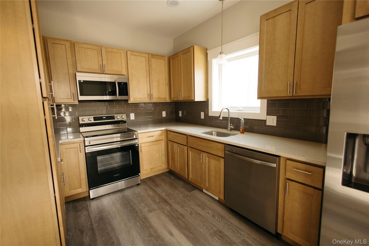 Interior, Kitchen, Pendant Lights, Stainless Steel Appliances, Wood Texture Flooring