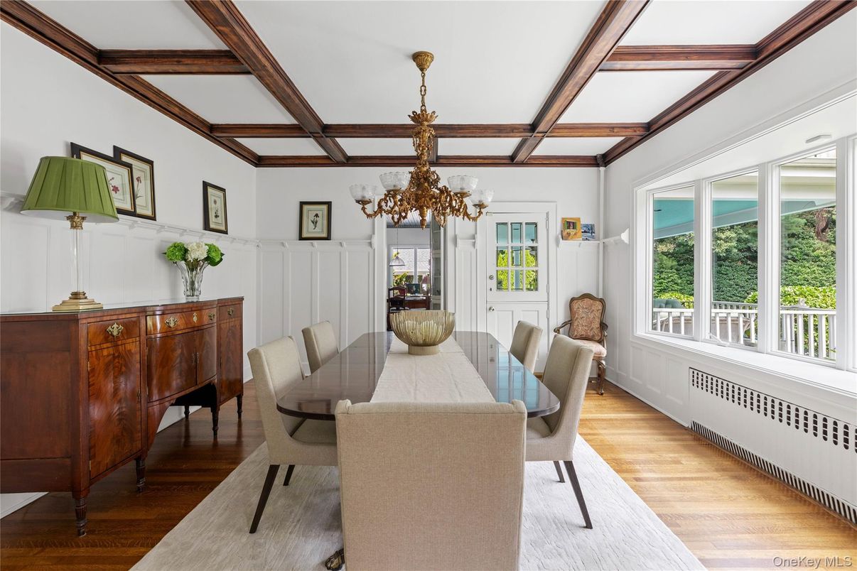 Chandelier, Dining room, Interior, Piano, Wooden Beams, Wood Texture Flooring