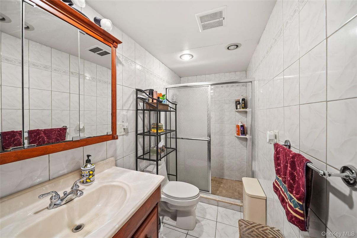 Bathroom, Glass Shower, Interior, Marble, Marble Walls, Recessed Lighting