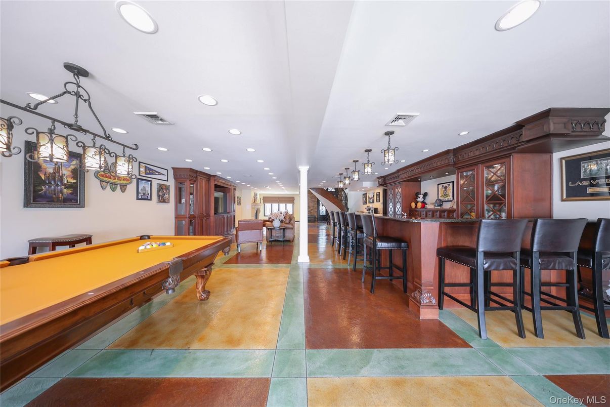 Billiard Table, Game Room, Interior, Pendant Lights, Recessed Lighting