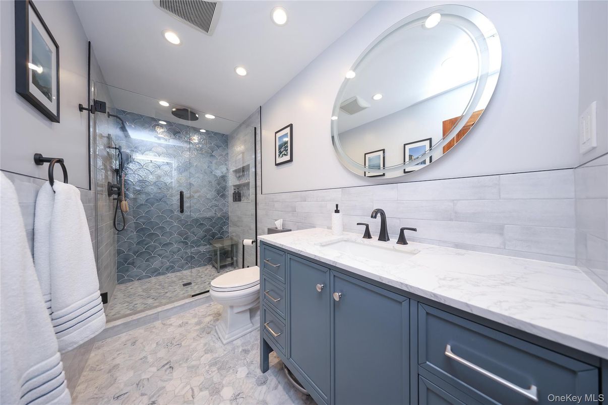 Bathroom, Glass Shower, Interior, Recessed Lighting