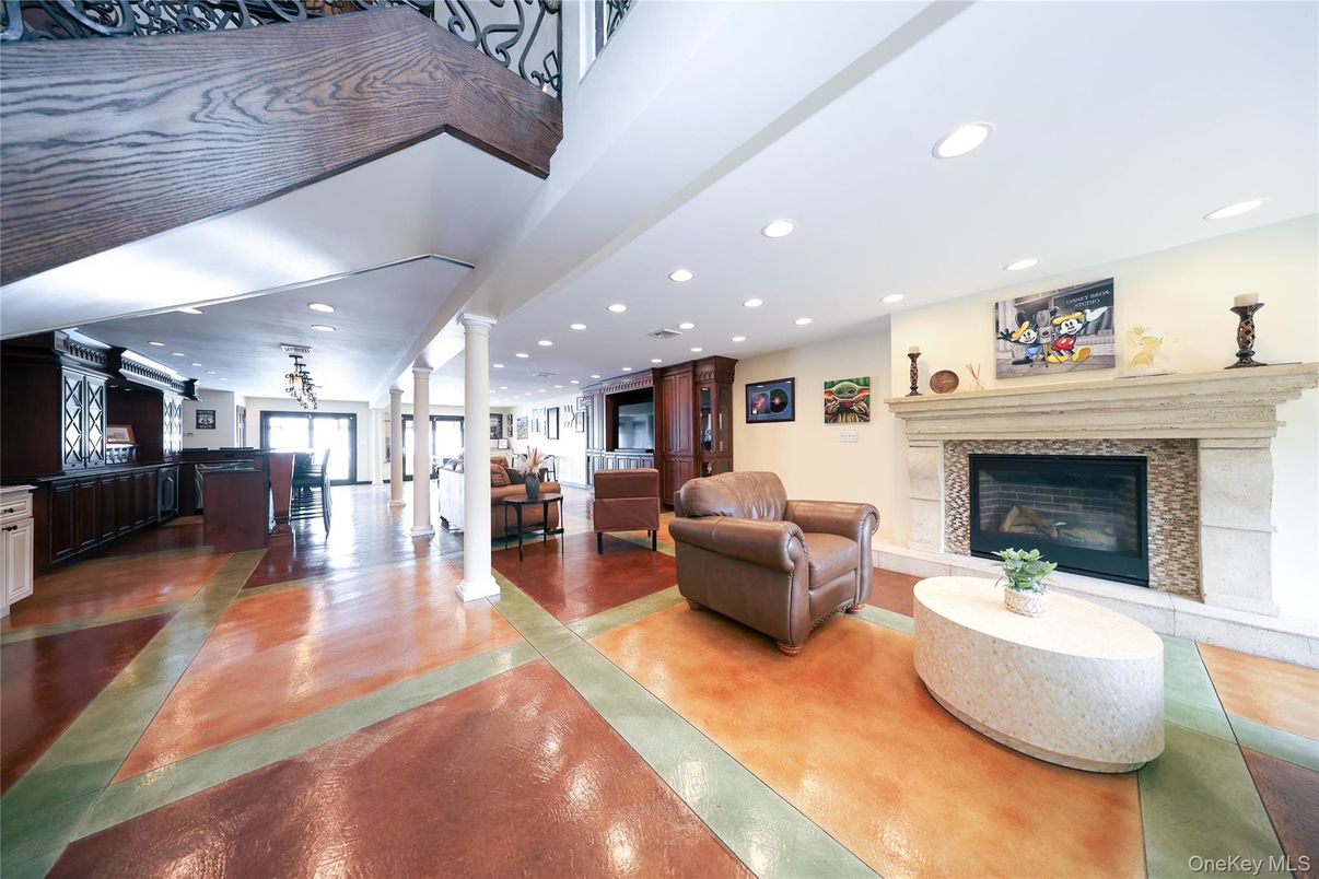 Dining room, Fireplace, Interior, Living room, Recessed Lighting