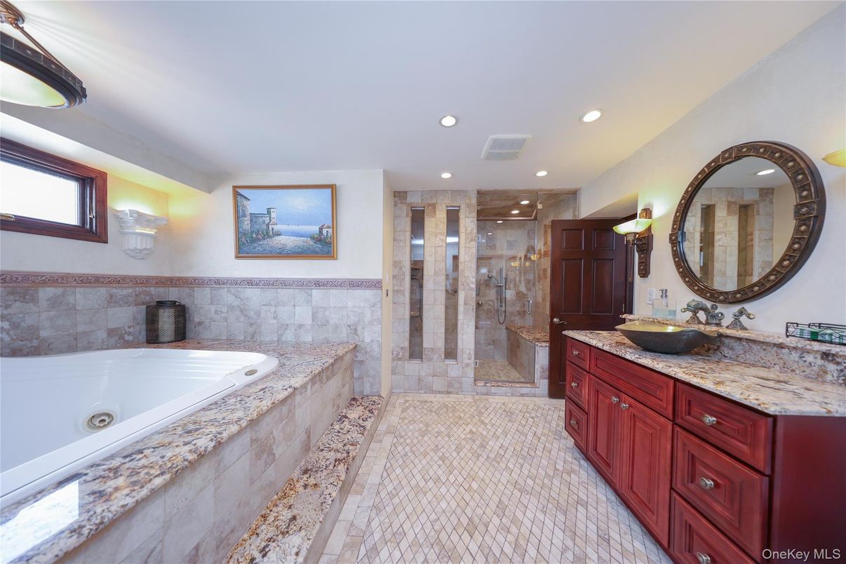Bathroom, Dual Sink Vanities, Glass Shower, Interior, Recessed Lighting