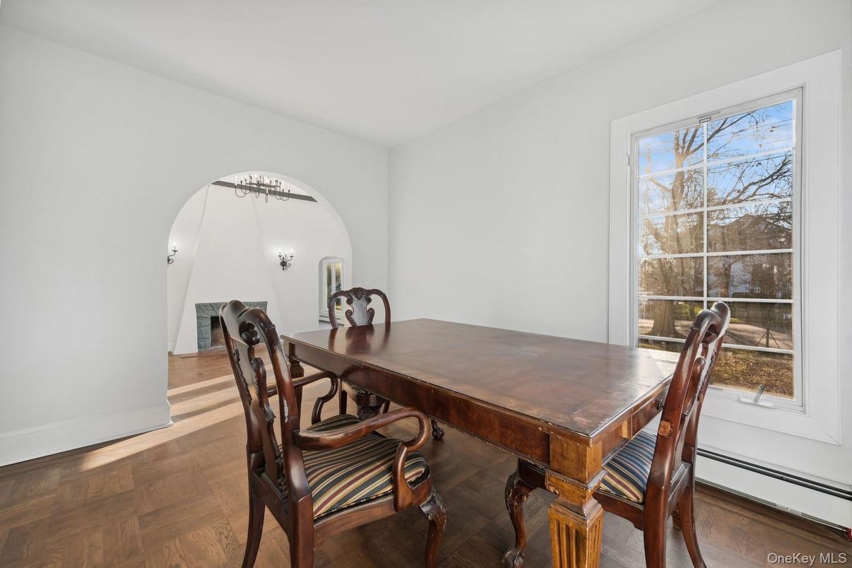 Dining room, Interior, Pendant Lights, Wood Texture Flooring