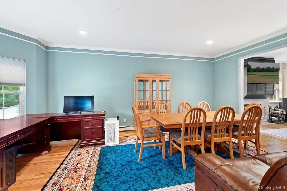 Dining room, Interior, Recessed Lighting, Wood Texture Flooring