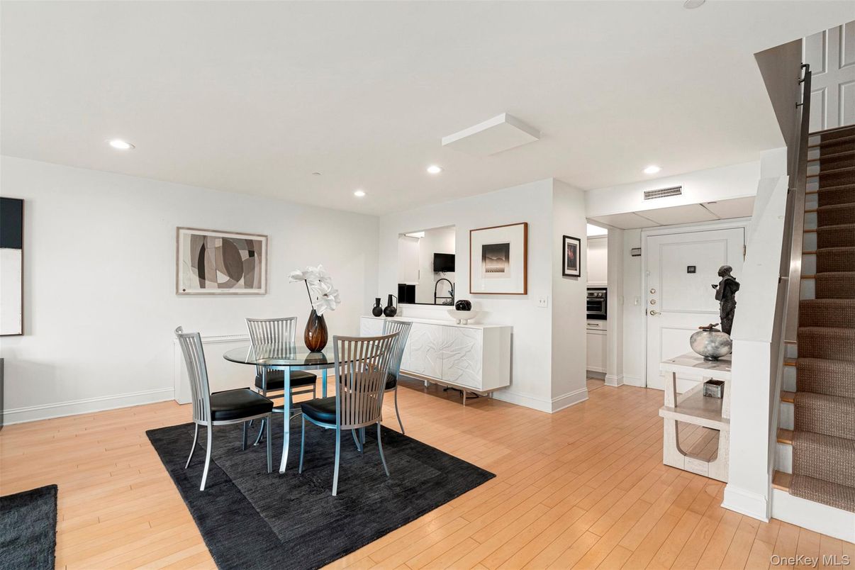 Dining room, Interior, Recessed Lighting, Wood Texture Flooring