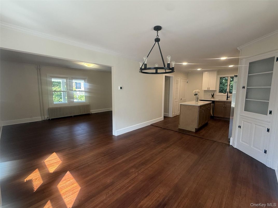 Chandelier, Interior, Kitchen, Recessed Lighting, Wood Texture Flooring