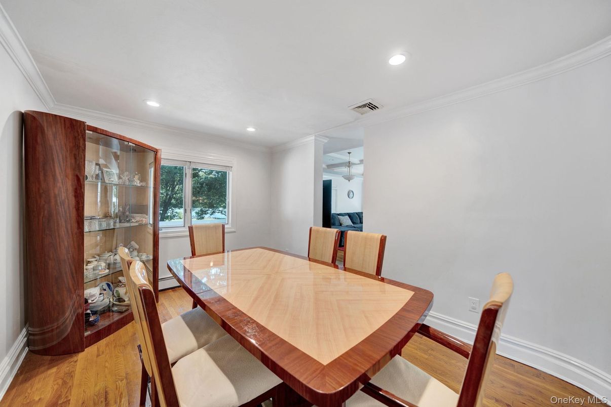 Dining room, Interior, Recessed Lighting, Wood Texture Flooring
