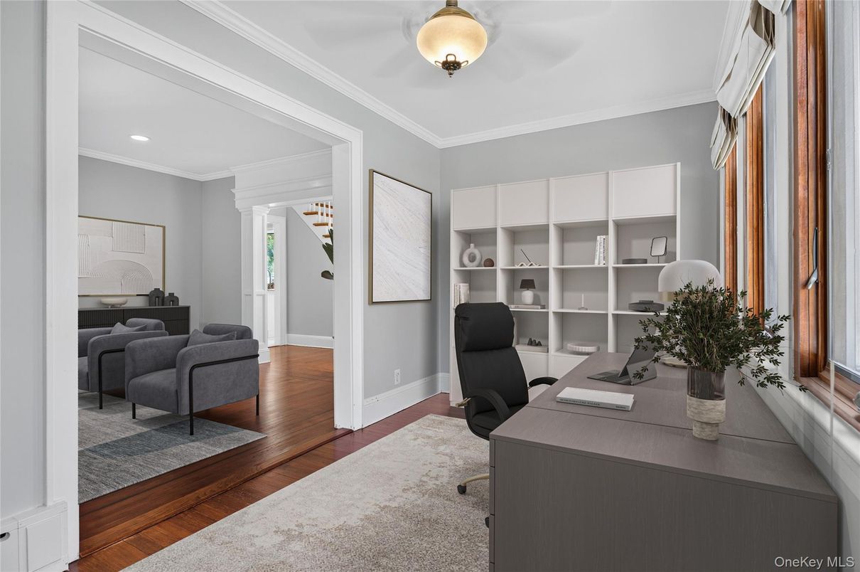 Home Office, Interior, Recessed Lighting, Wood Texture Flooring
