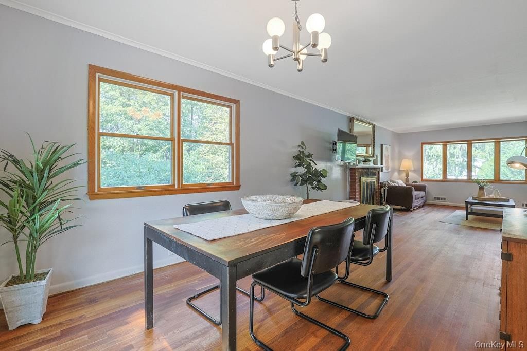 Dining room, Interior, Pendant Lights, Wood Texture Flooring