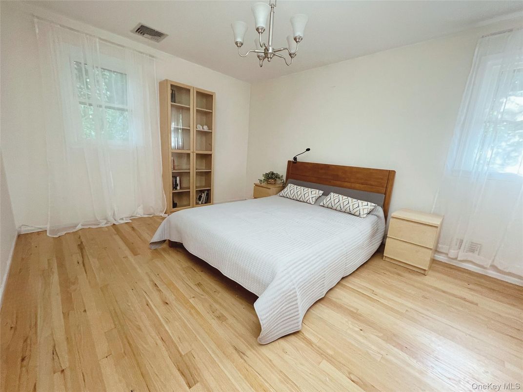 Bedroom, Chandelier, Interior, Wood Texture Flooring