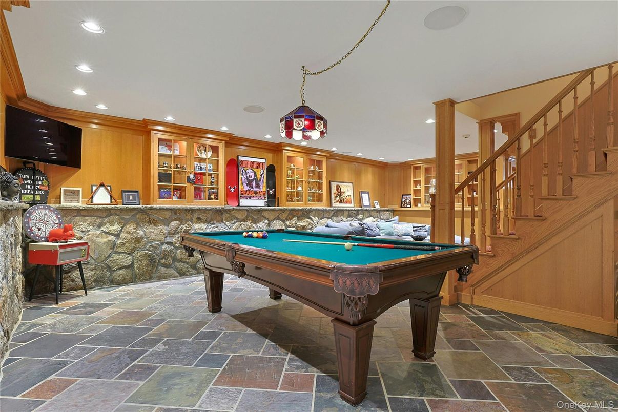Billiard Table, Game Room, Interior, Pendant Lights, Recessed Lighting