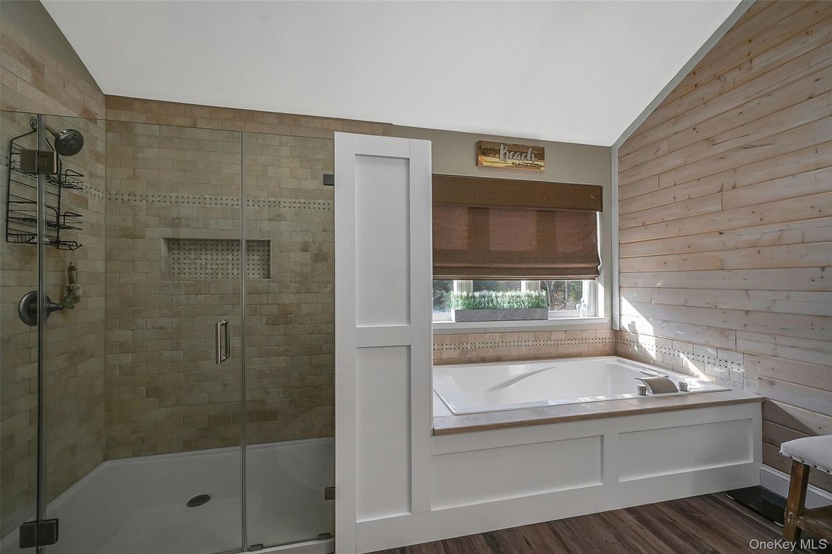 Bathroom, Glass Shower, Interior, Wood Texture Flooring