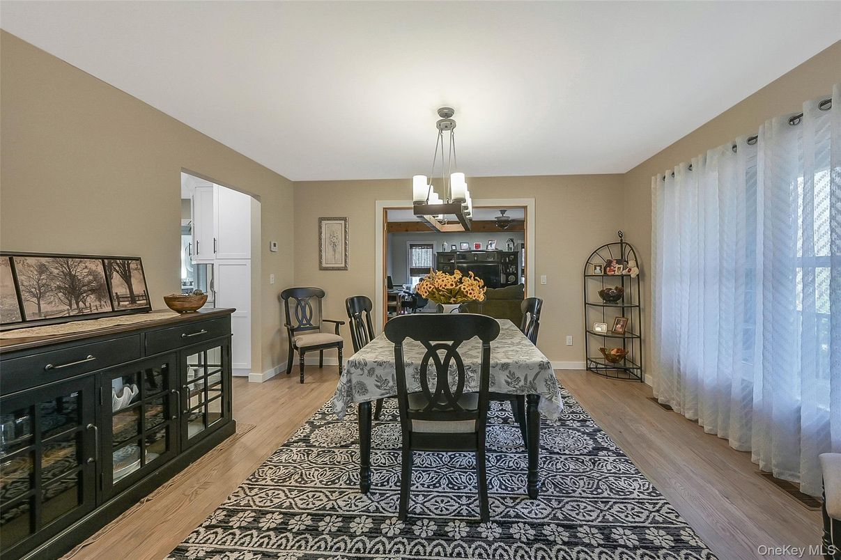 Dining room, Interior, Pendant Lights, Wood Texture Flooring