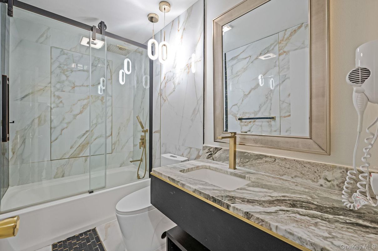 Bathroom, Glass Shower, Interior, Marble Walls