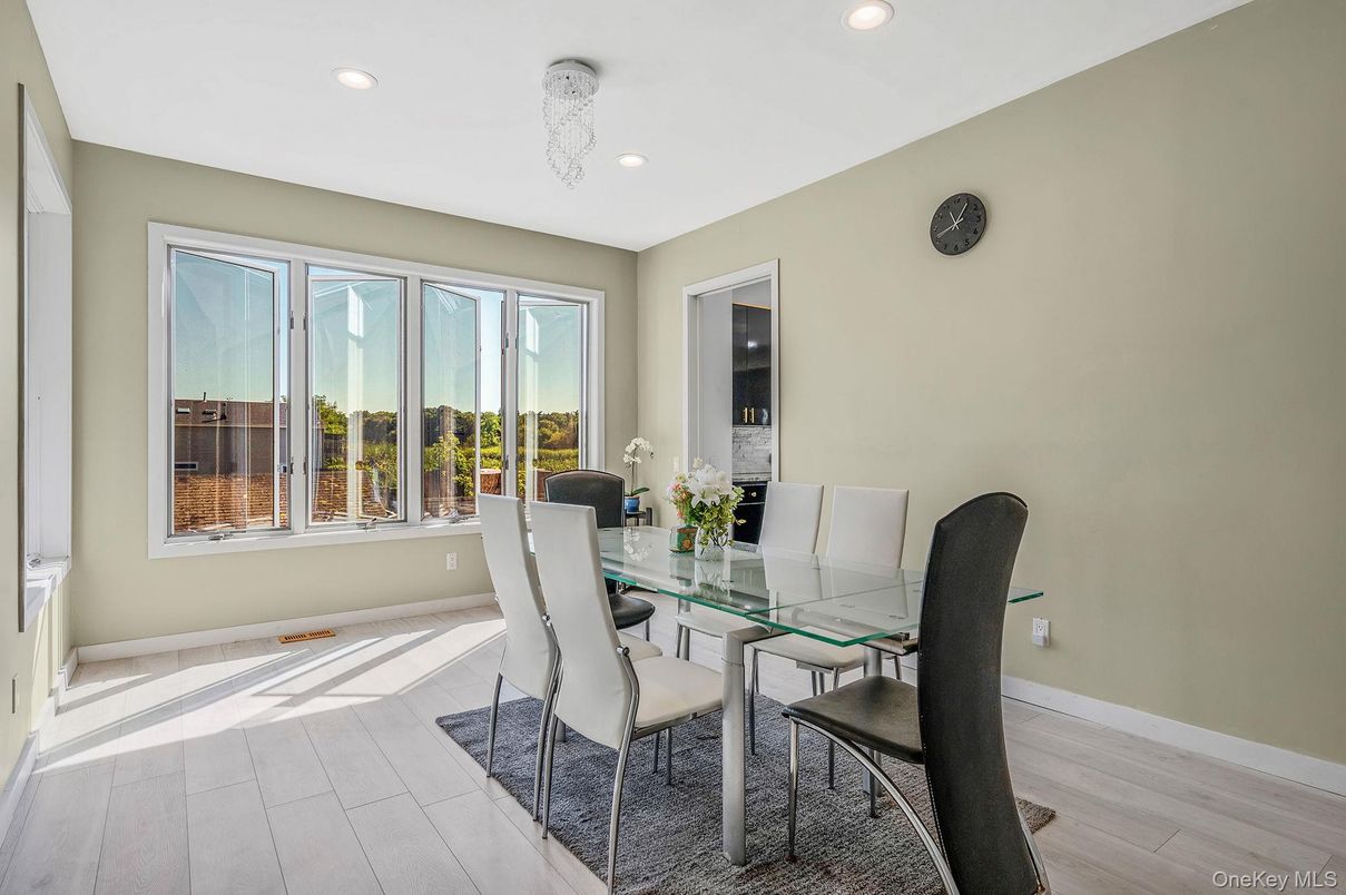 Dining room, Interior, Recessed Lighting, Wood Texture Flooring