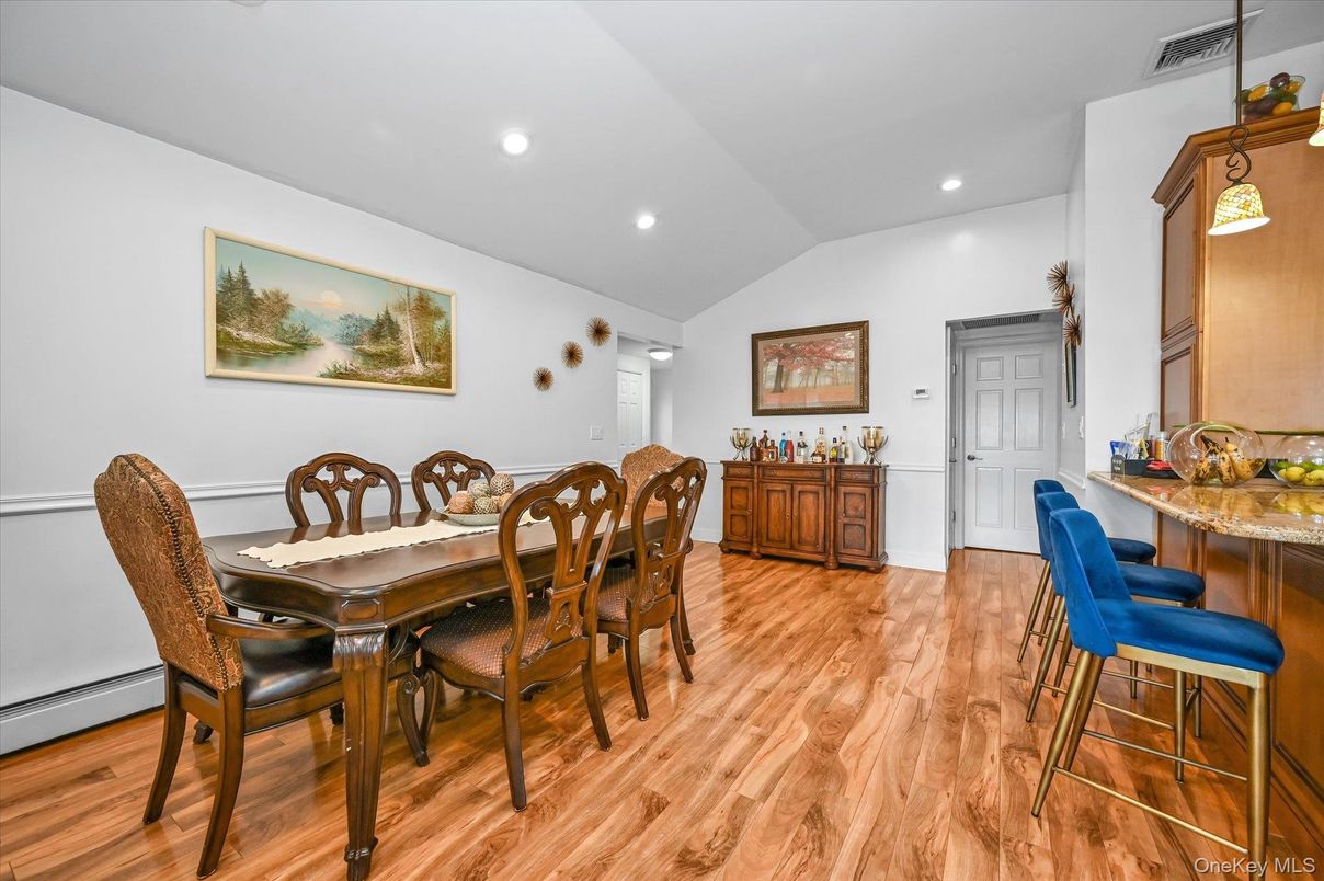 Dining room, Interior, Recessed Lighting, Wood Texture Flooring