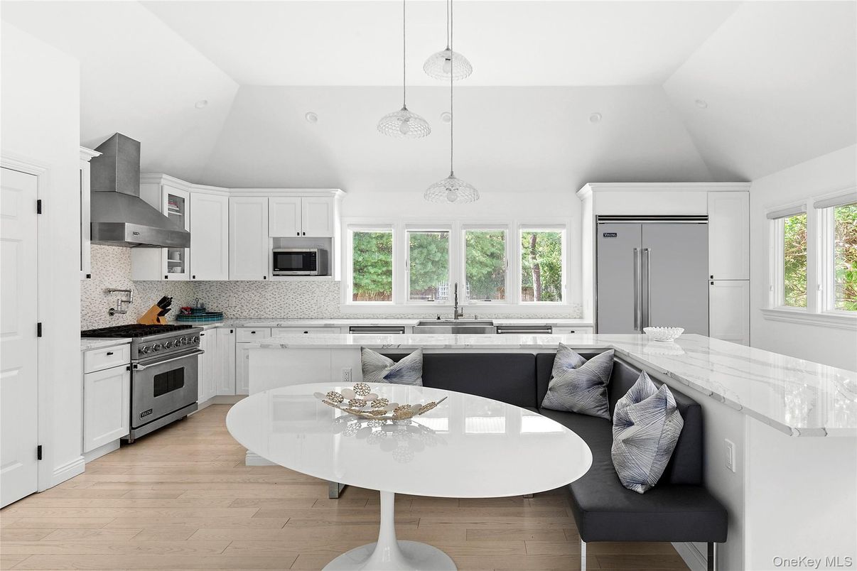 Interior, Kitchen, Pendant Lights, Stainless Steel Appliances, Wood Texture Flooring