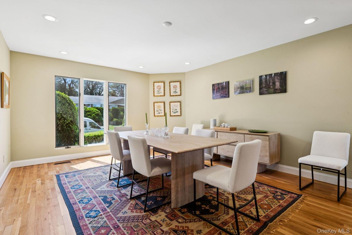 Dining room, Interior, Recessed Lighting, Wood Texture Flooring