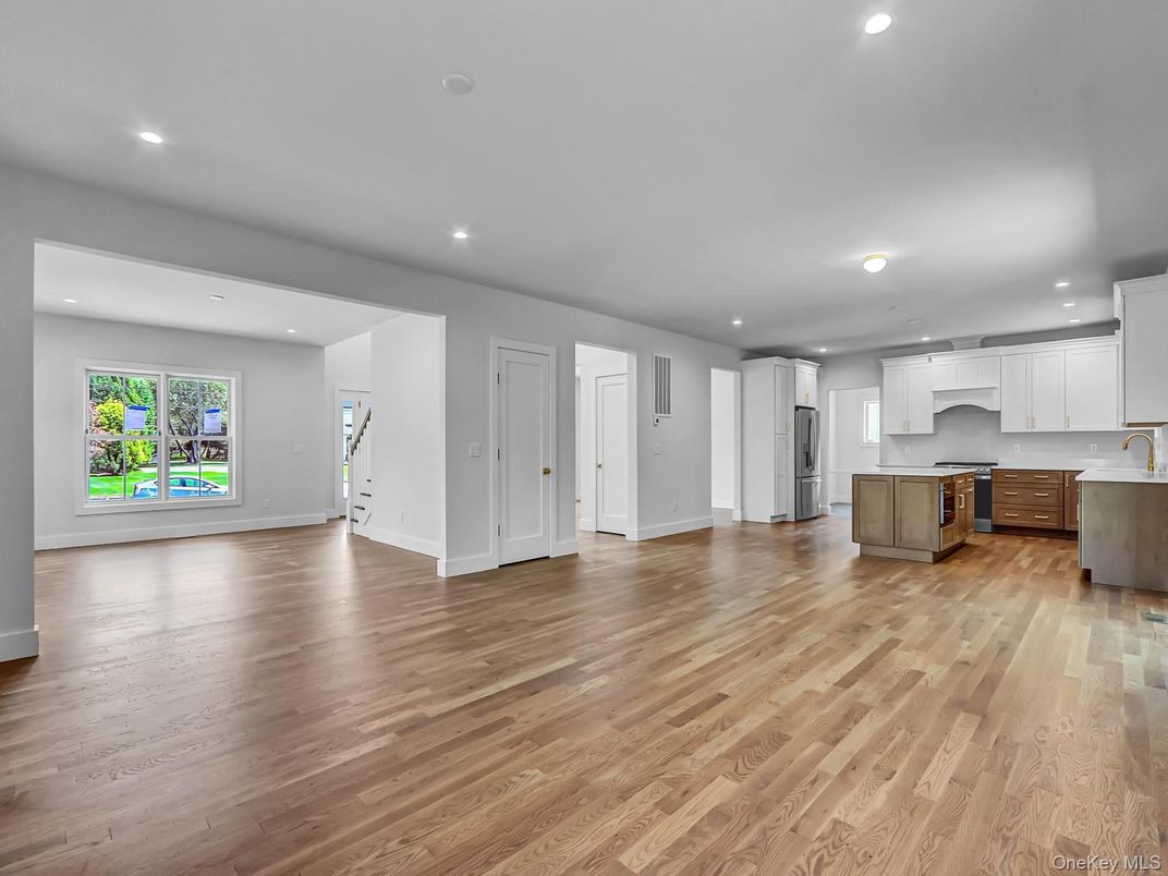 Empty room, Interior, Kitchen, Recessed Lighting, Wood Texture Flooring