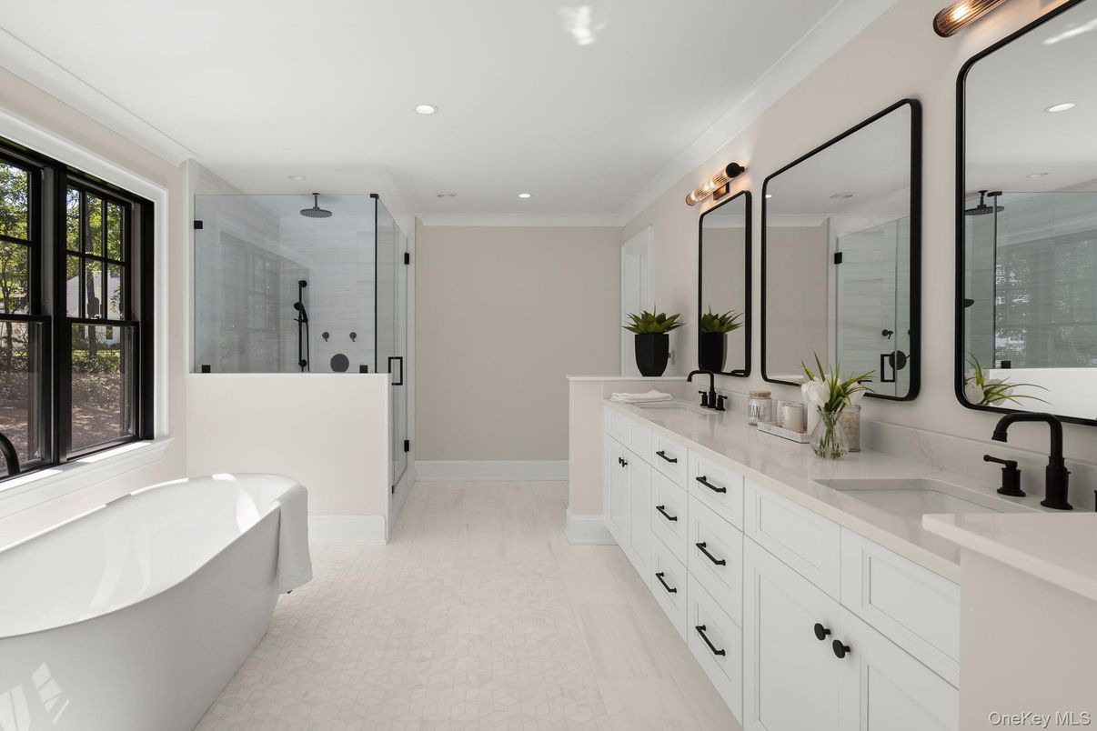 Bathroom, Dual Sink Vanities, Free Standing Baths, Glass Shower, Interior, Recessed Lighting