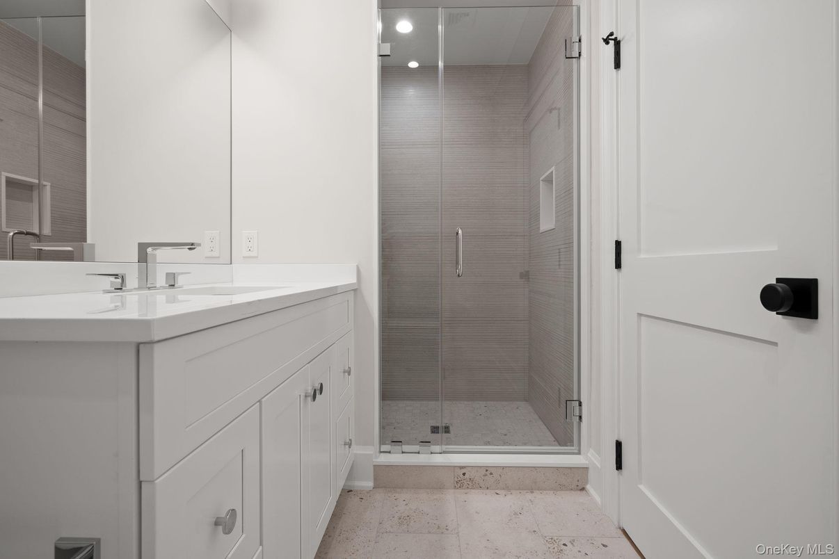 Bathroom, Glass Shower, Interior, Recessed Lighting