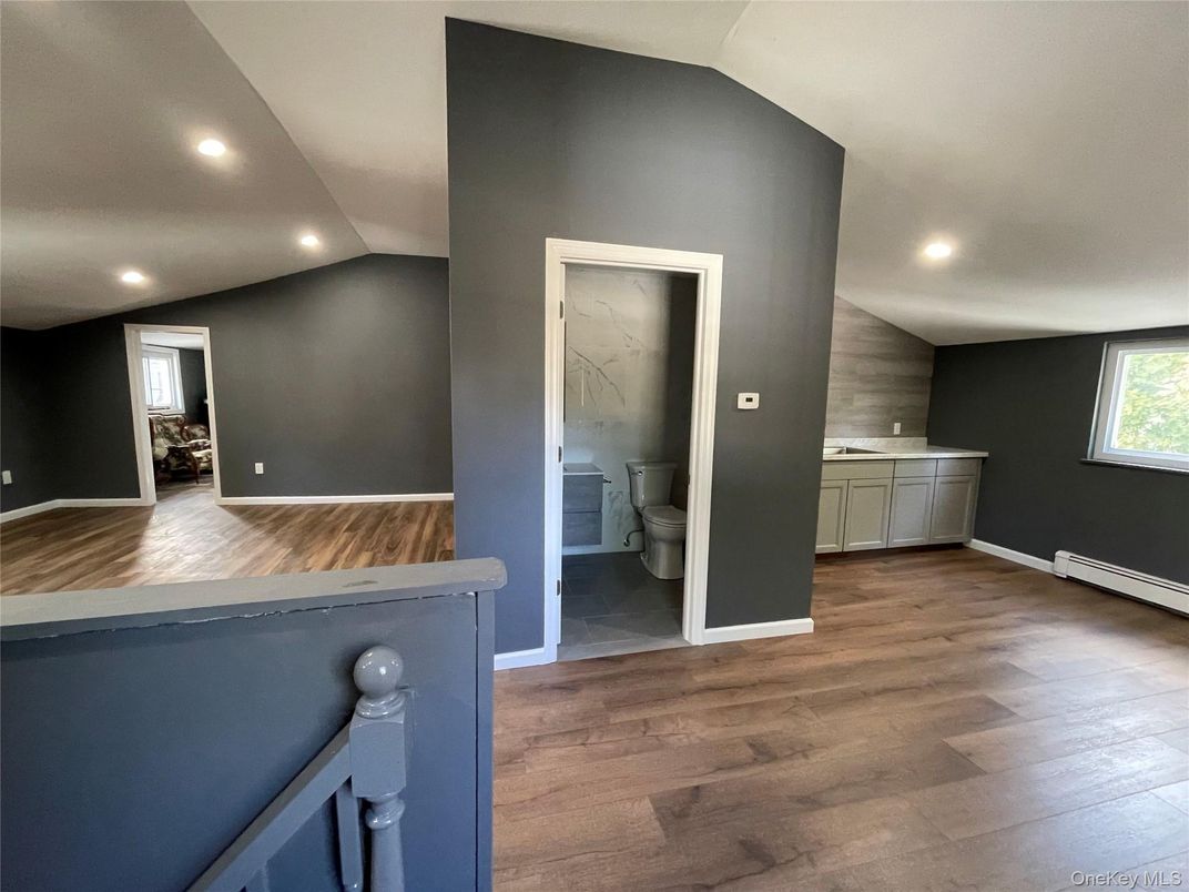 Bathroom, Empty room, Interior, Recessed Lighting, Wood Texture Flooring