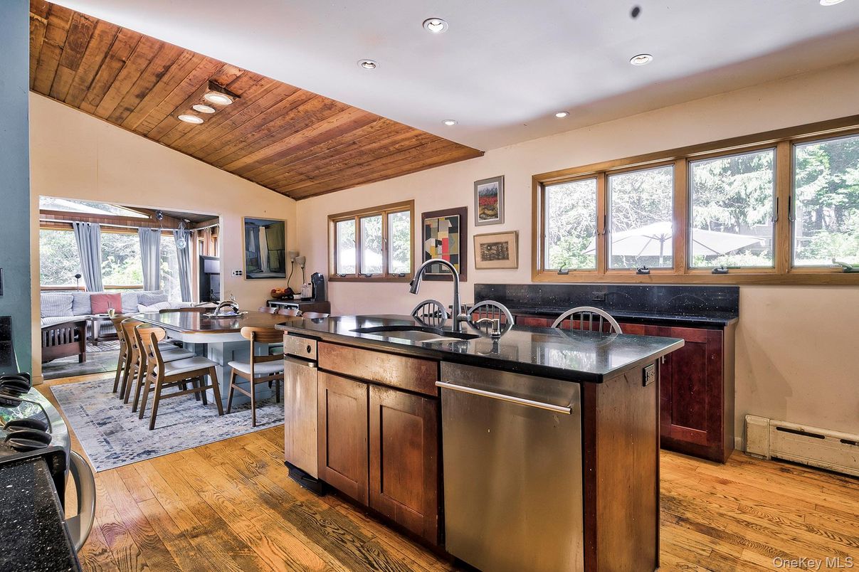 Dining room, Interior, Kitchen, Recessed Lighting, Wooden Ceilings, Wood Texture Flooring
