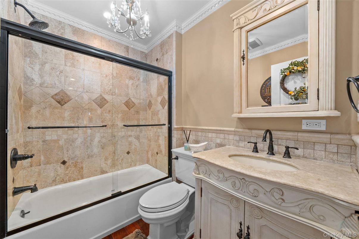 Bathroom, Chandelier, Interior, Wood Texture Flooring