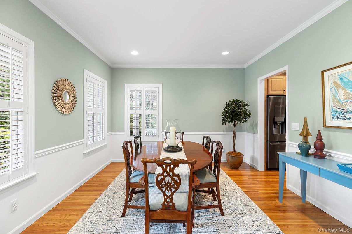 Dining room, Interior, Recessed Lighting, Wood Texture Flooring